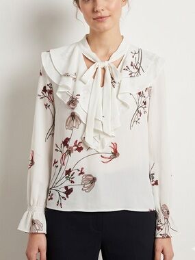 Little Moon Aritzia Gazania Floral Ruffle Blouse Cream Red Size Small-Medium